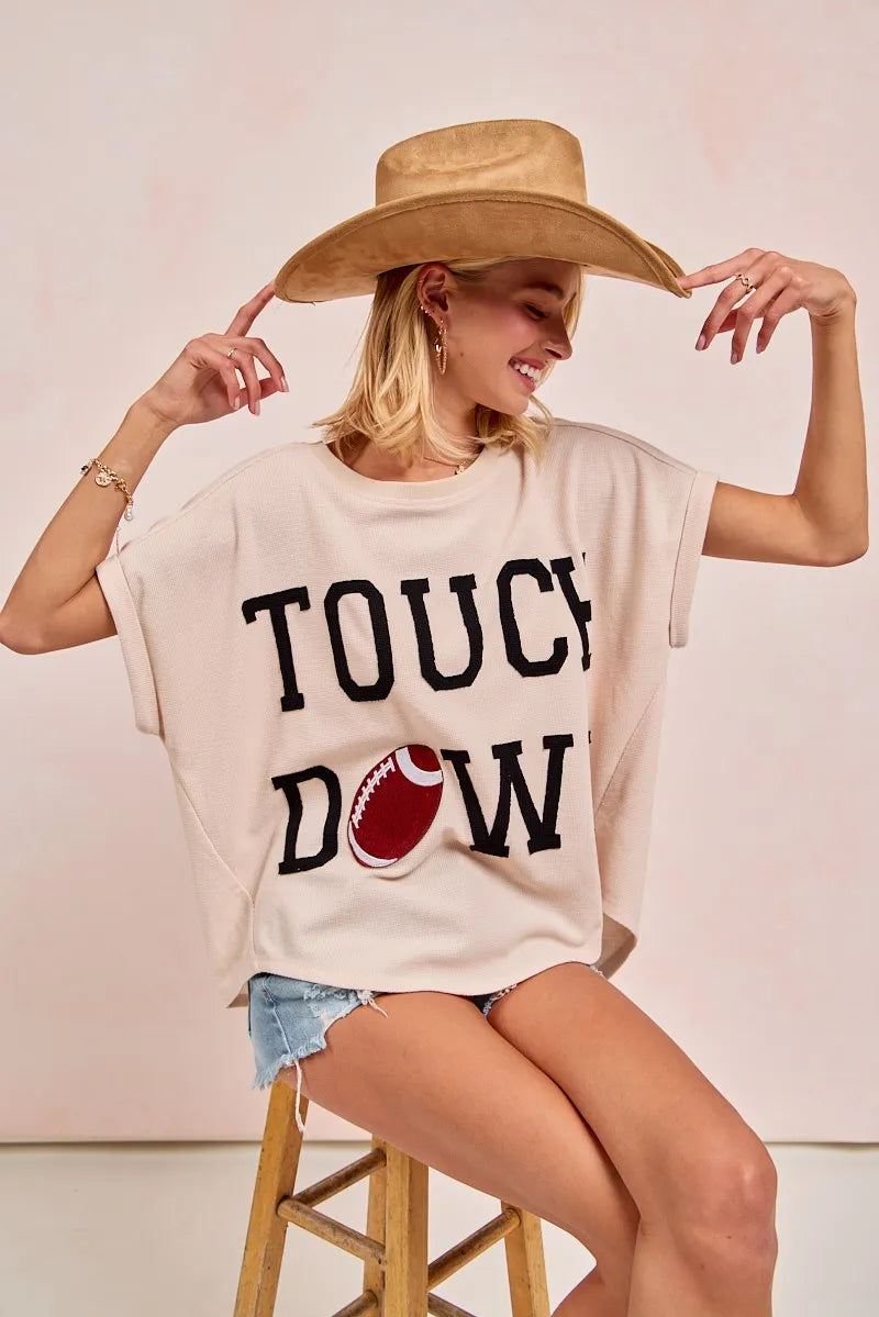 BiBi Game Day Touchdown Letter Patches Waffle Short Top - Fashorio