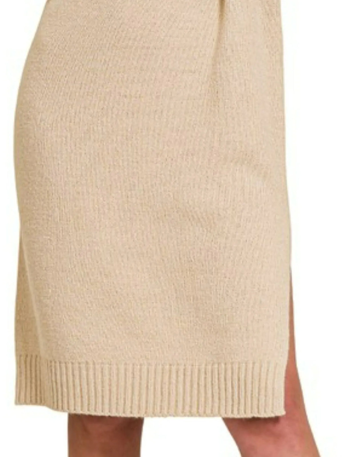 Turtleneck Long Sleeve Midi Sweater Dress in Beige side view