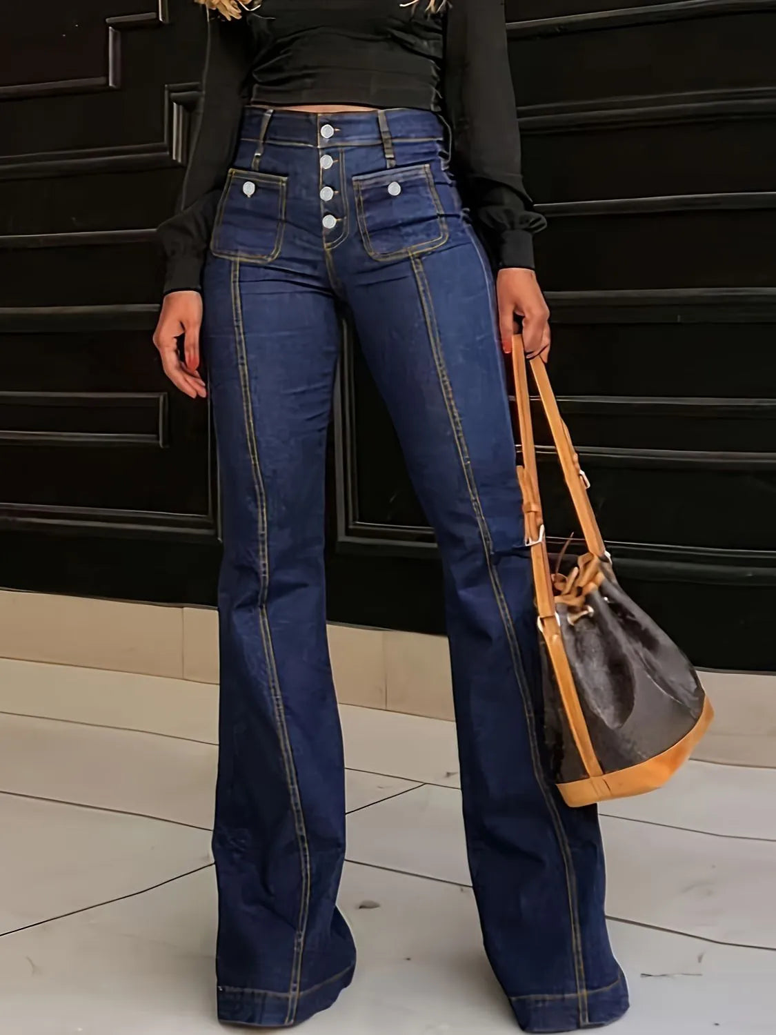 High stretch flare jeans front view