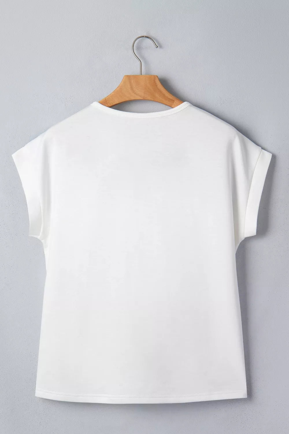 White floral short sleeve tee side view