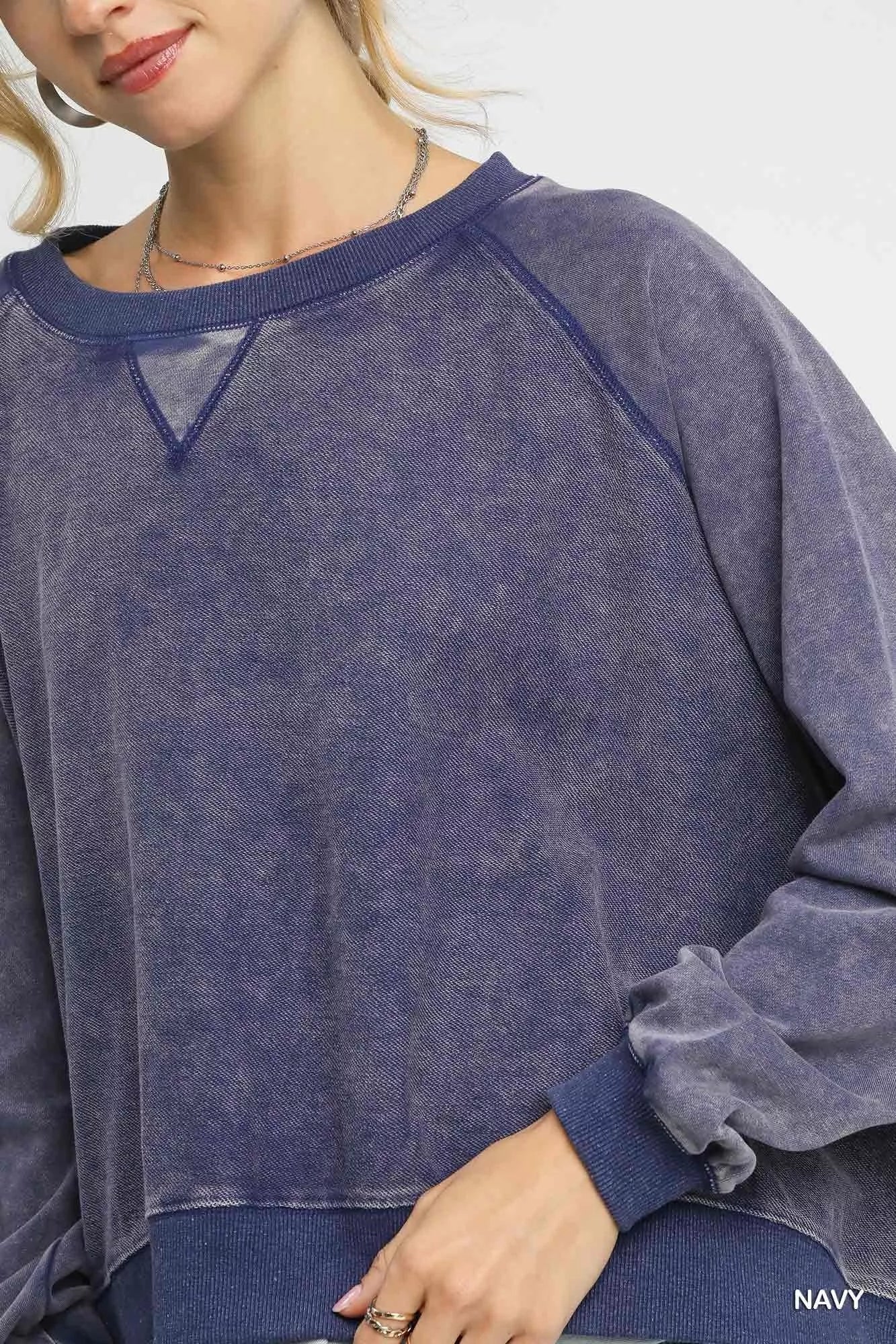 Umgee Mineral Wash French Terry Sweatshirt - Fashorio