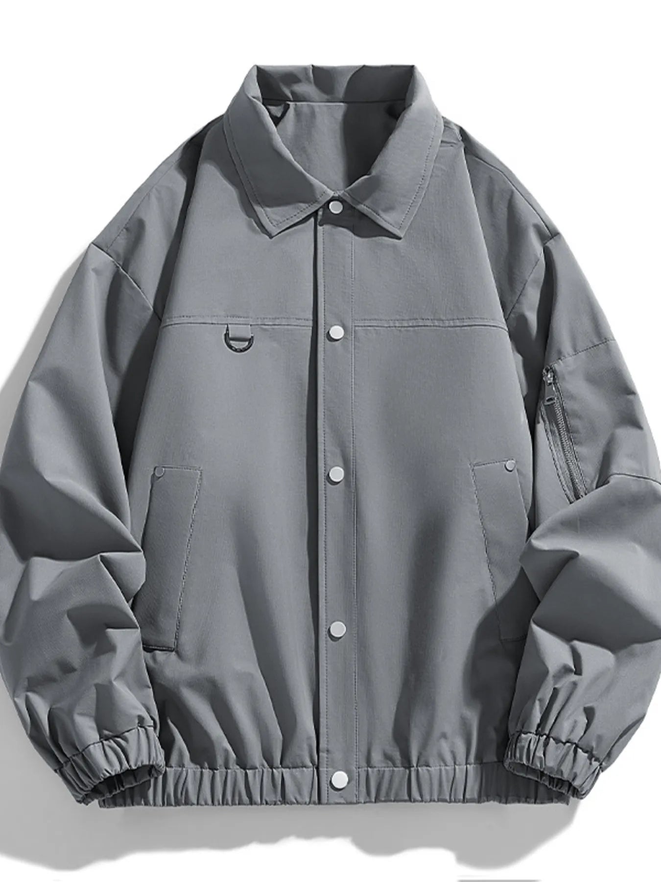 Men's Plus Size Elastic Hem Long Sleeve Jacket Dark Gray - Fashorio
