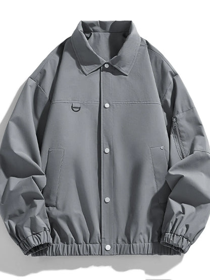Men's Plus Size Elastic Hem Long Sleeve Jacket Dark Gray - Fashorio