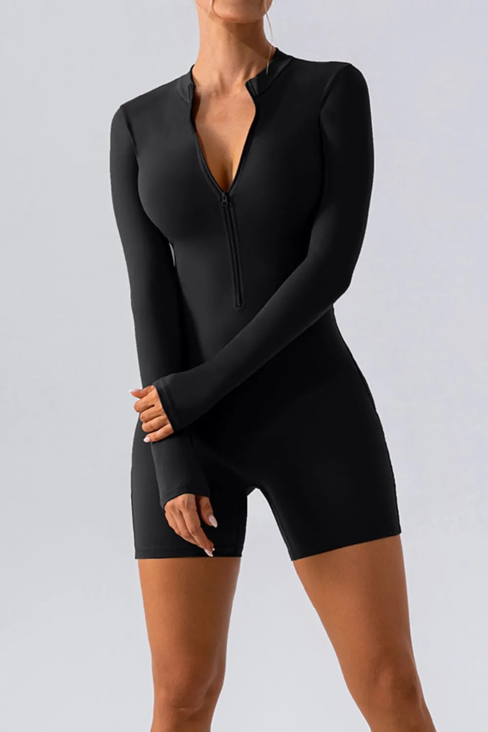 half zip active romper back view