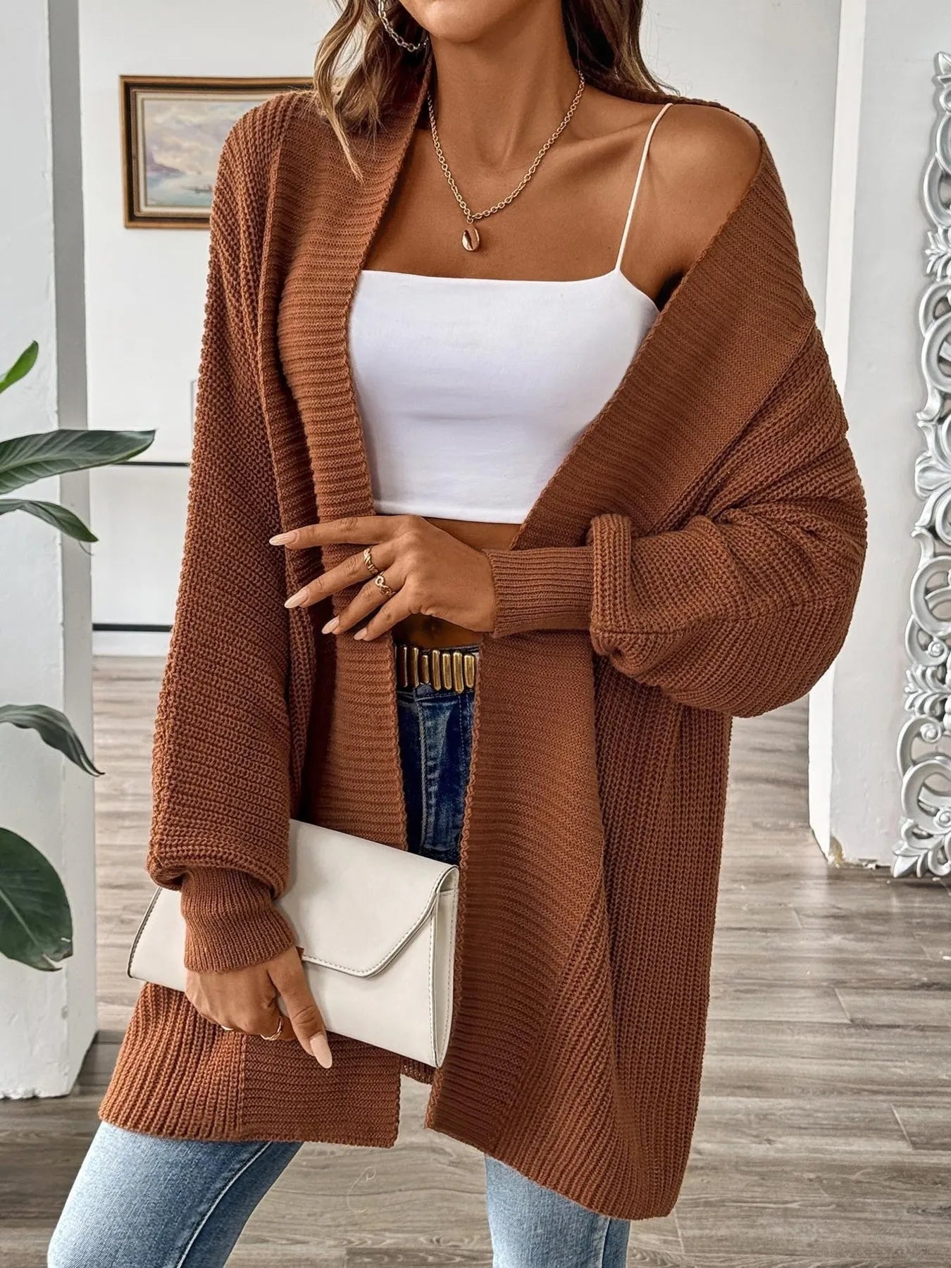 Oversized Knit Open Front Cardigan - Fashorio