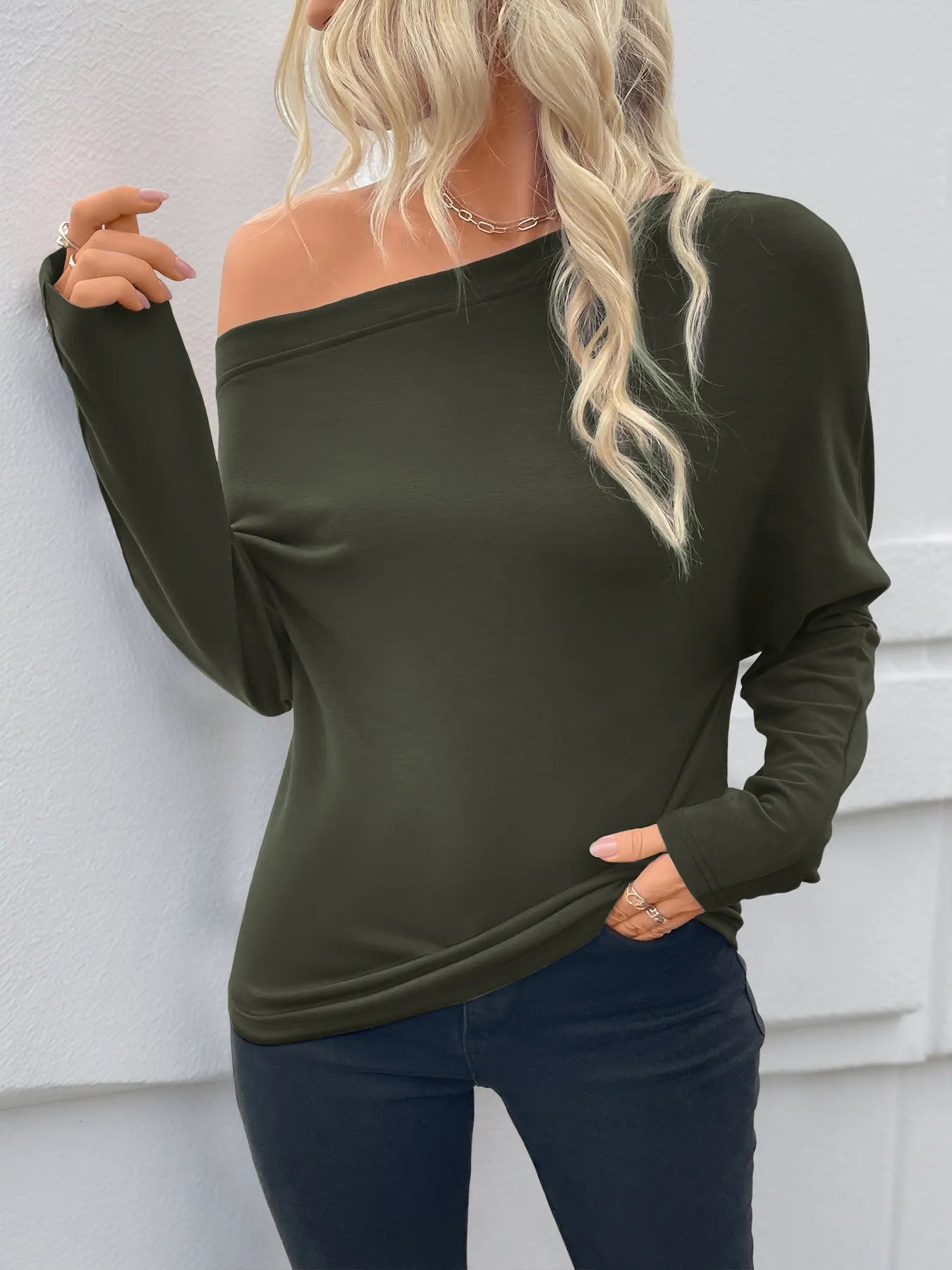 Single Shoulder Long Sleeve T-Shirt - Fashorio