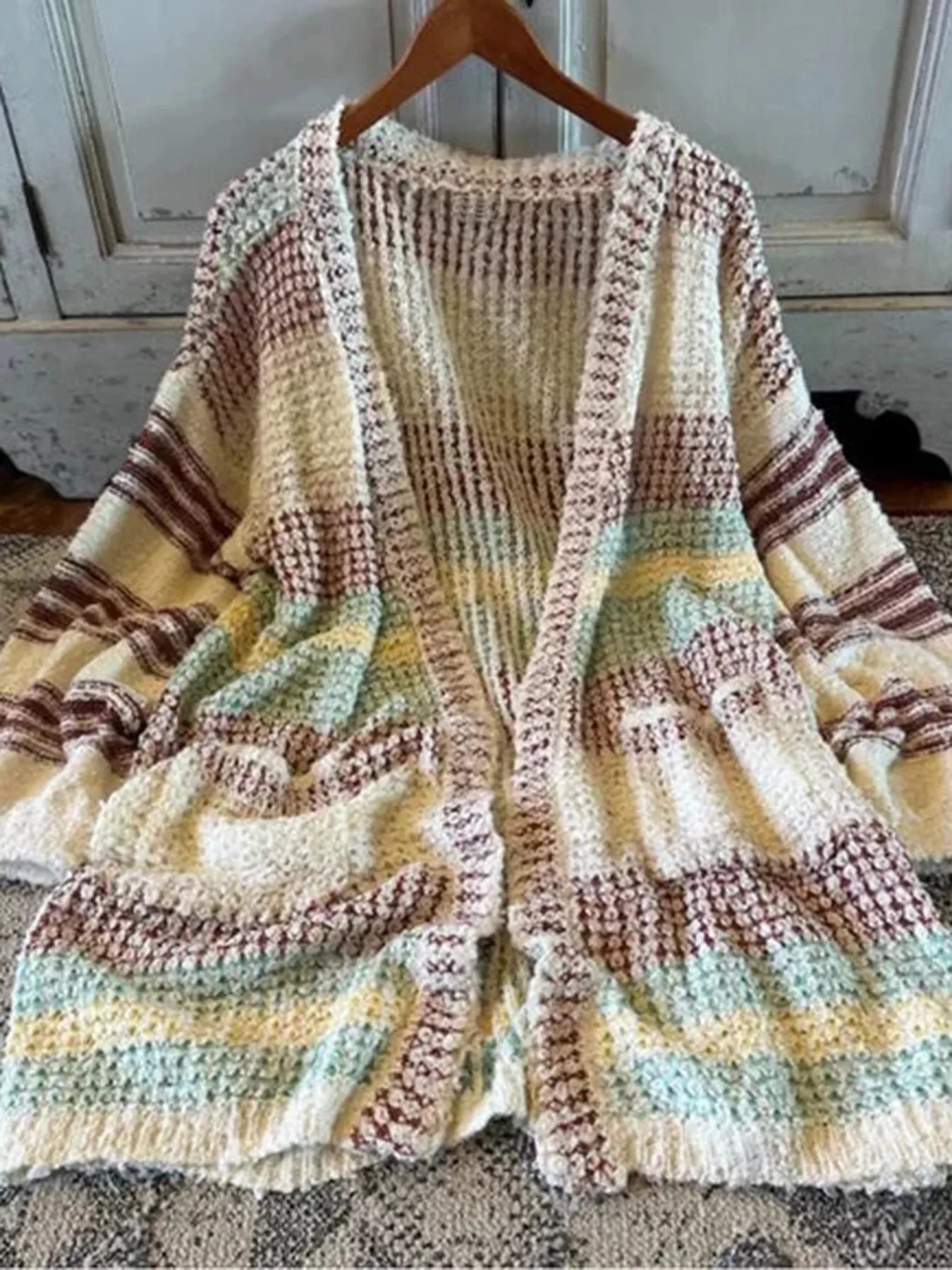 Striped Open Front Longline Cardigan - Fashorio