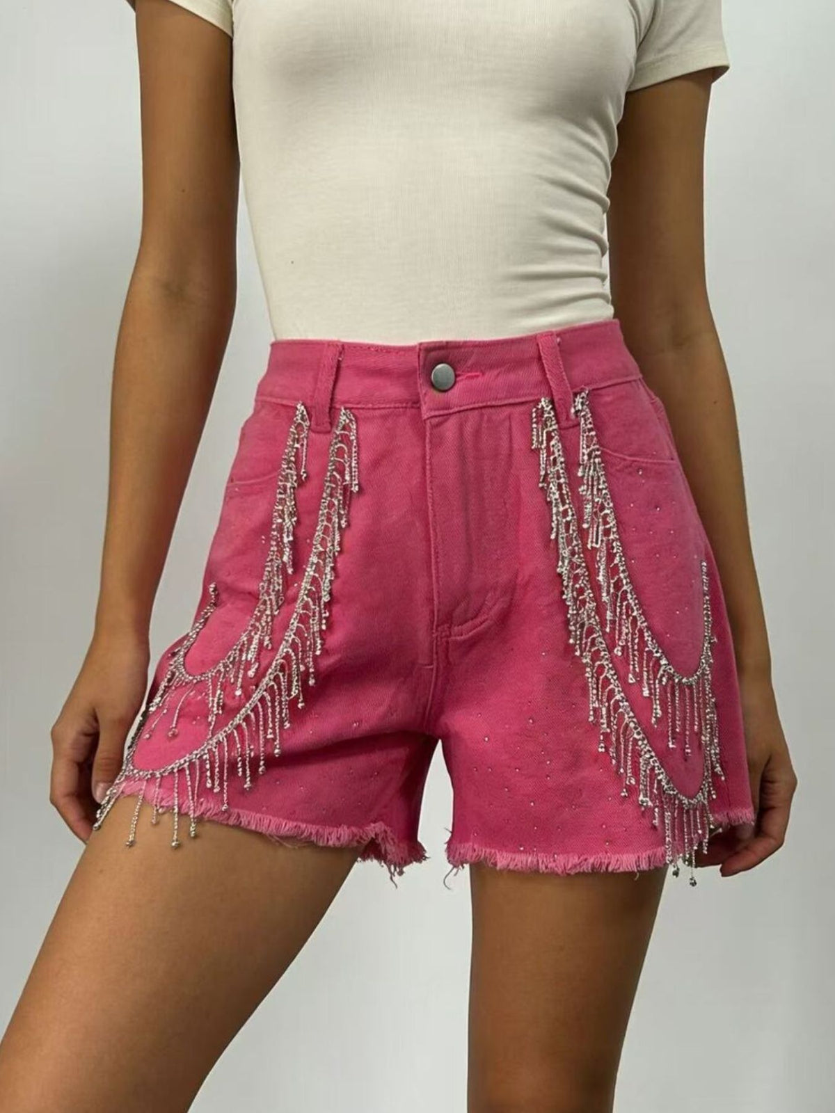 Denim shorts waistband detail