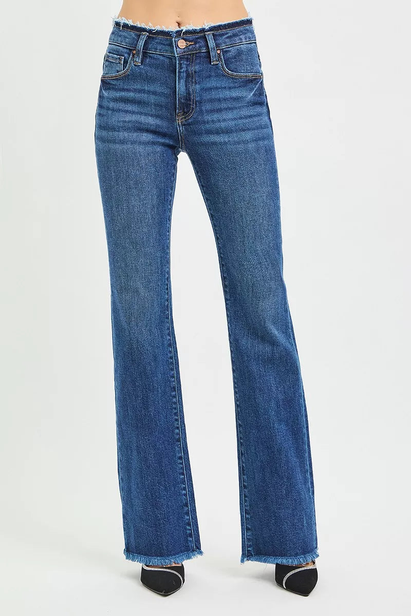 RISEN dark wash mid rise bootcut jeans front view