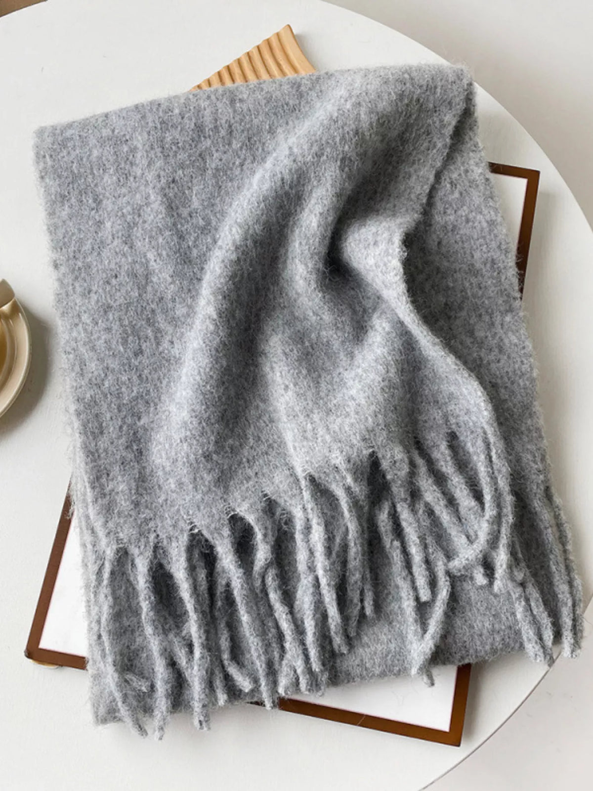 Fringe solid color polyester scarf color option three