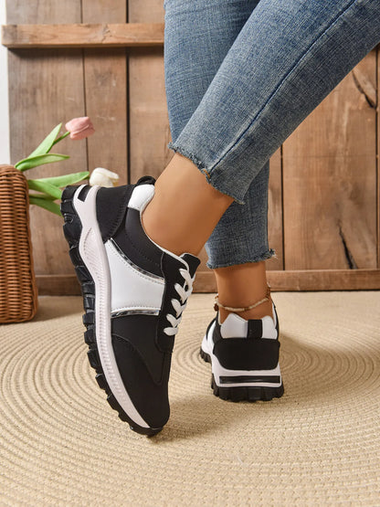 Contrast Lace Up Sneakers - Fashorio