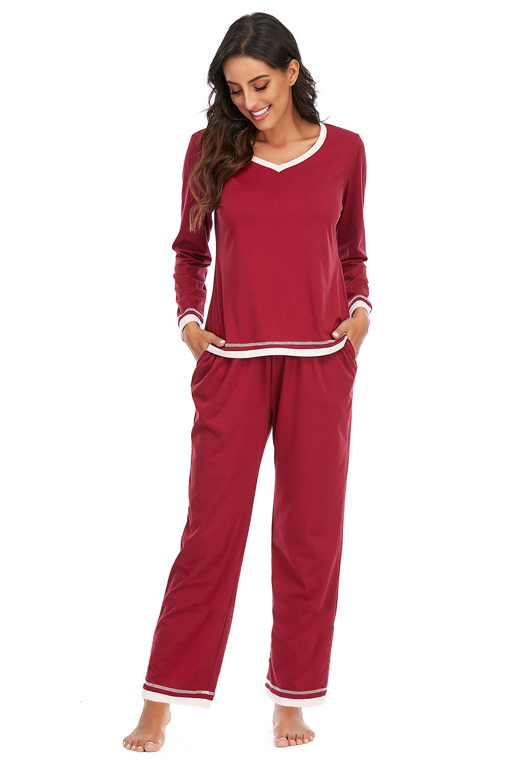 V-Neck Top and Pants Lounge Set - Fashorio