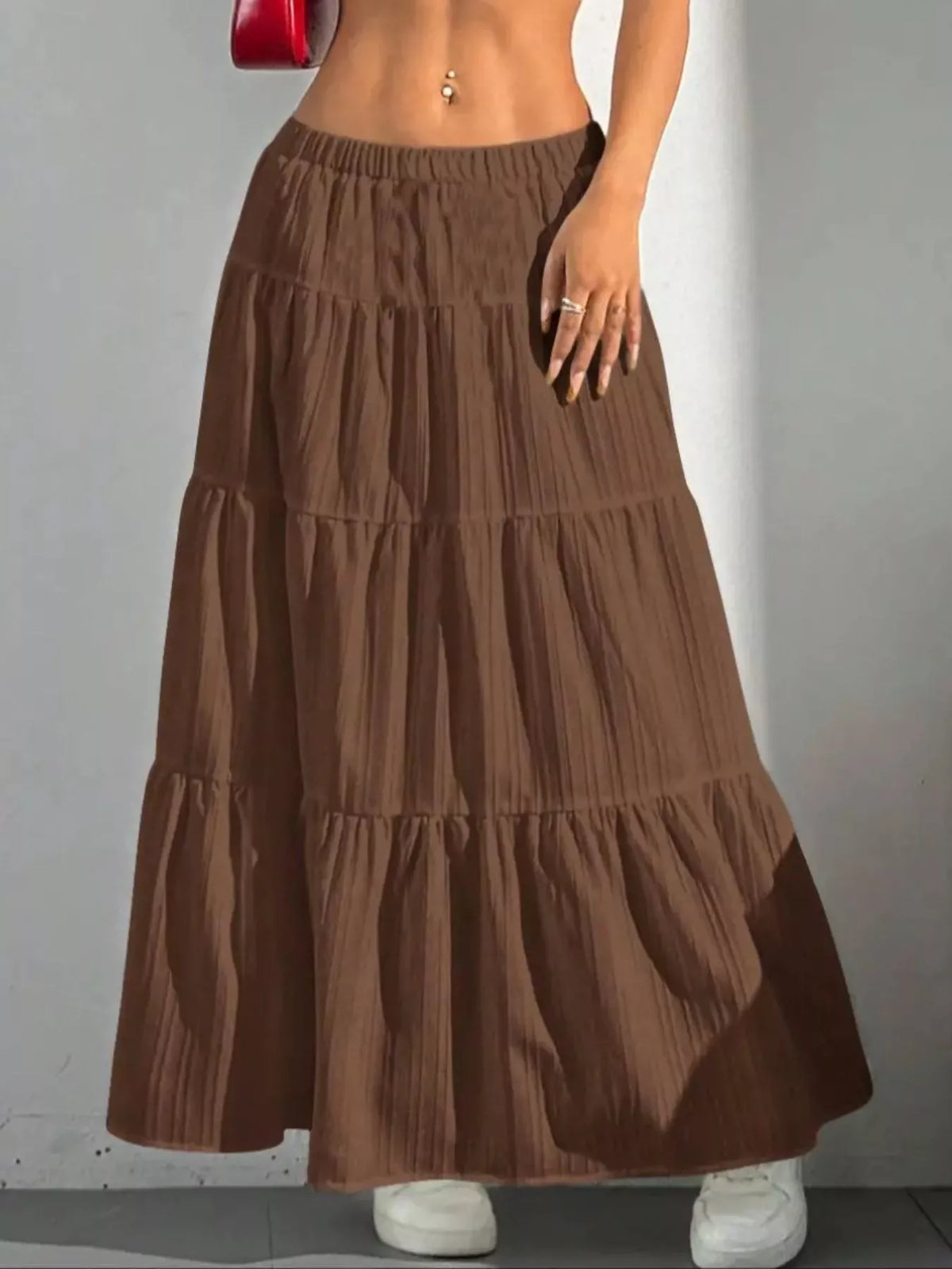 Boho tiered maxi skirt styled look