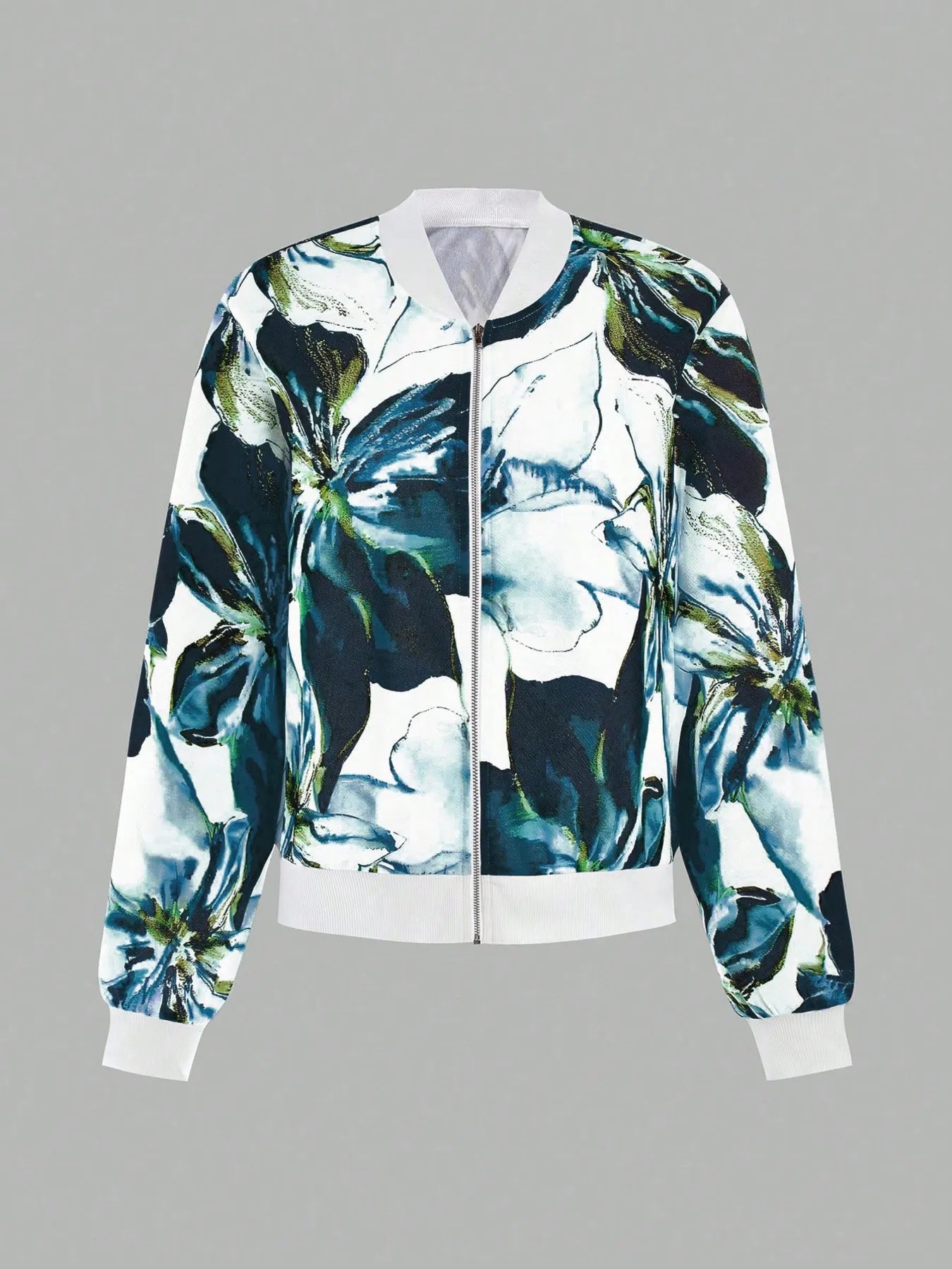 Printed Zip-Up Long Sleeve Jacket – Lightweight Casual Layer Green - Fashorio