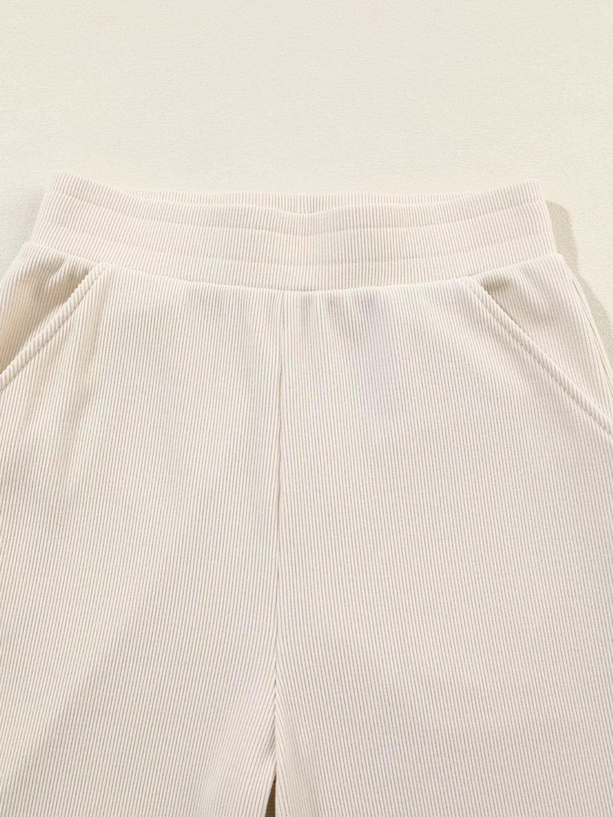 Collared Split Neck Ribbed Two Piece Outfit Set, view 10