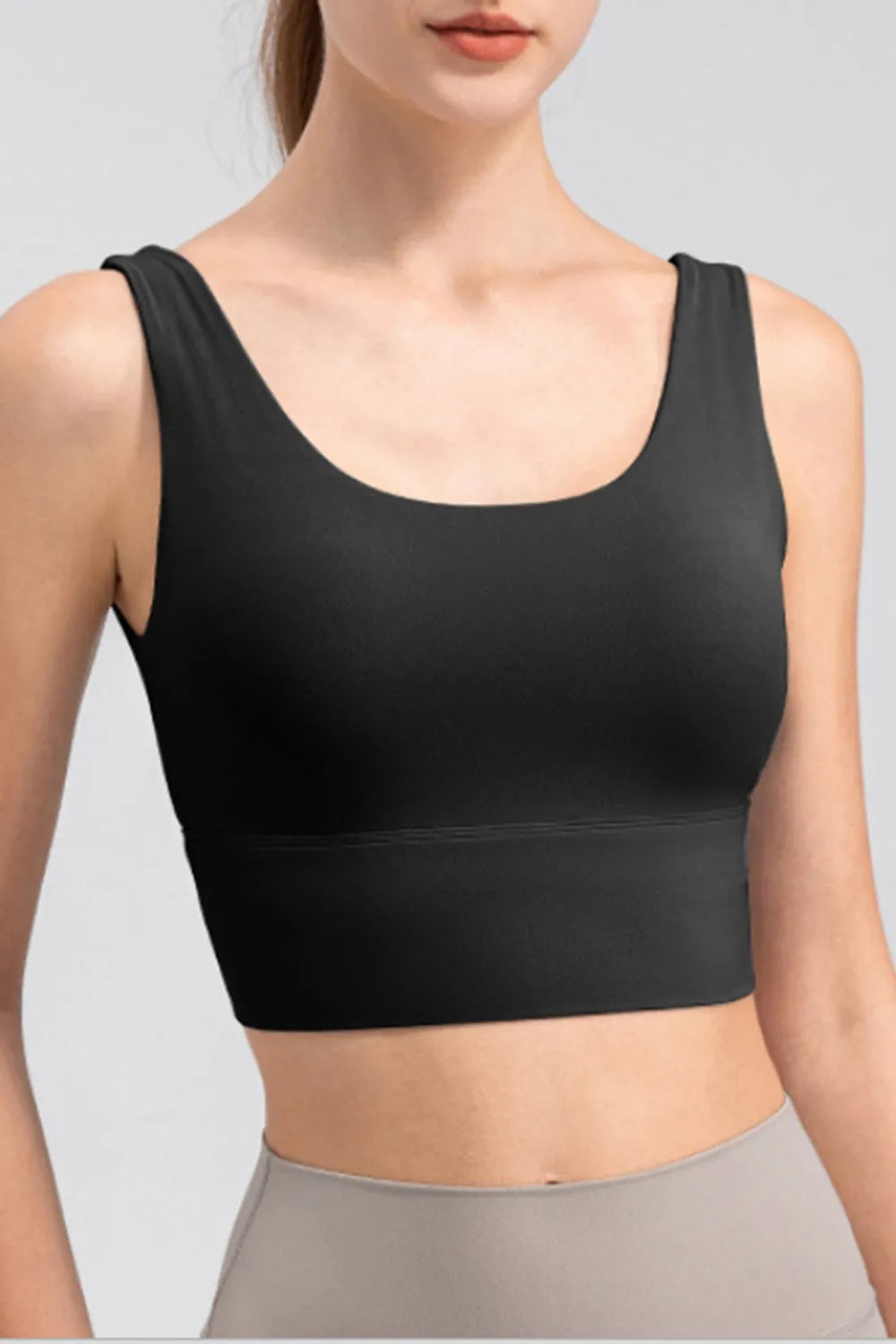Scoop Neck Wide Strap Active Tank Black - Fashorio