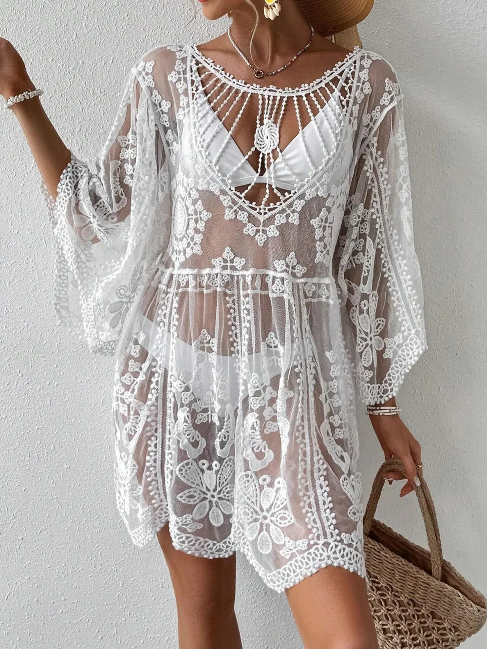 Lace round neck cover up front view