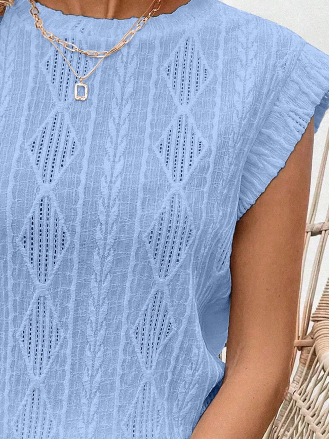 Openwork Round Neck Top - Fashorio