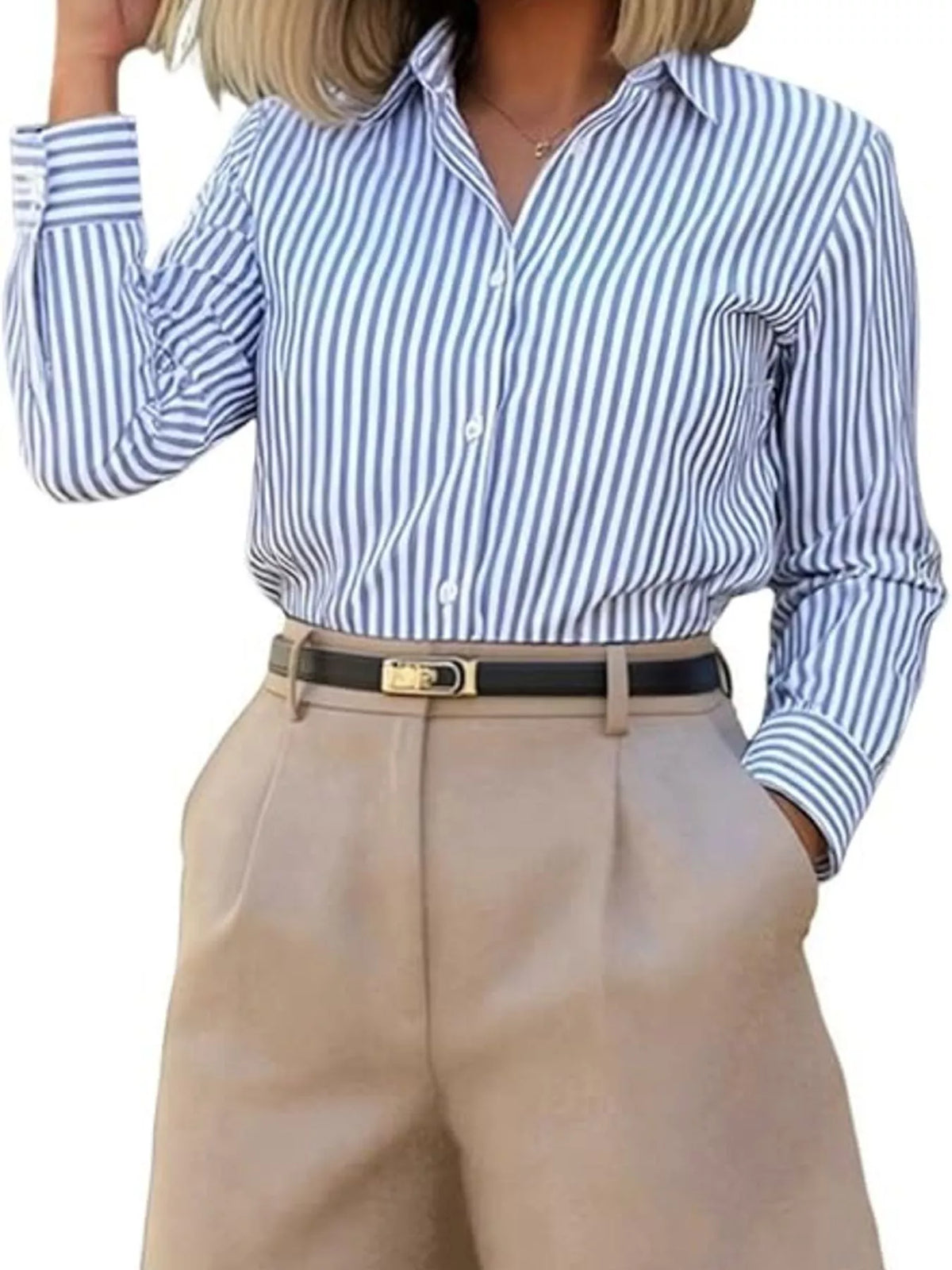 High waisted pleated shorts angled view