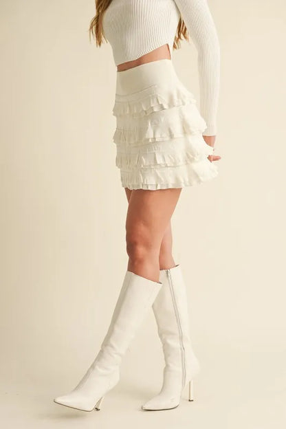 MABLE Ruffled Detail High Waist Knit Mini Skirt - Fashorio