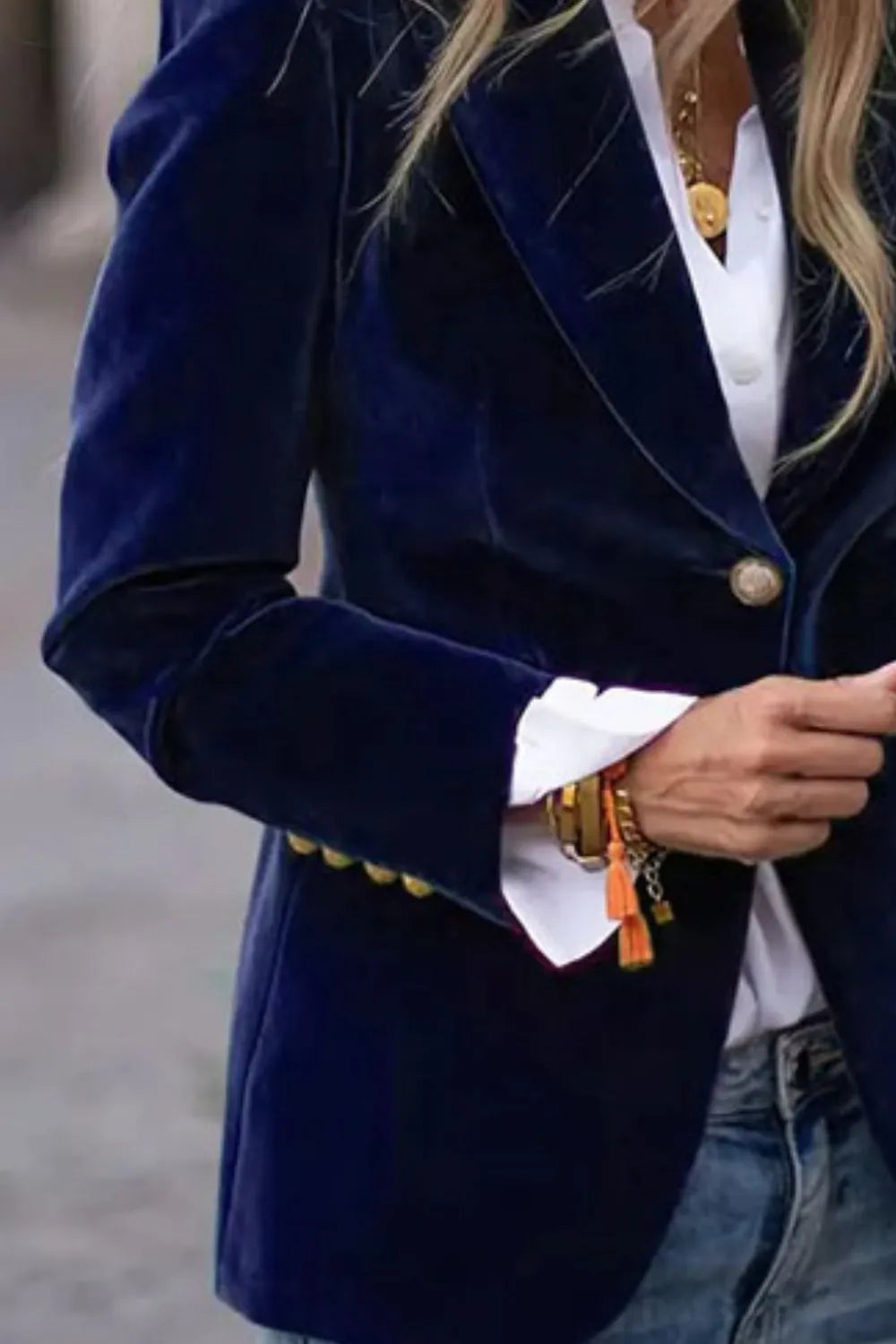One Button Lapel Collar Long Sleeve Blazer - Fashorio