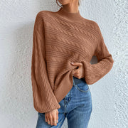 Cable-Knit Mock Neck Long Sleeve Sweater Caramel - Fashorio