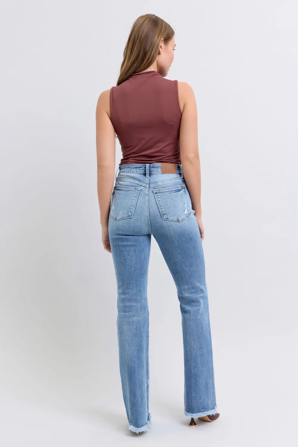 Judy Blue Full Size Raw Hem High Rise Bootcut Jeans - Fashorio