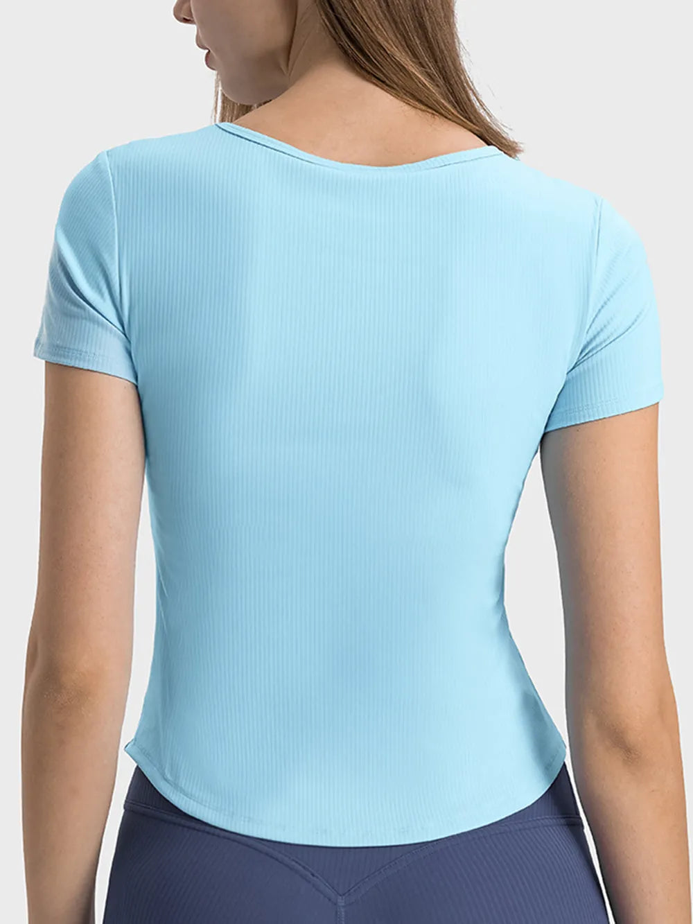 Notched neck short sleeve active t-shirt back view
