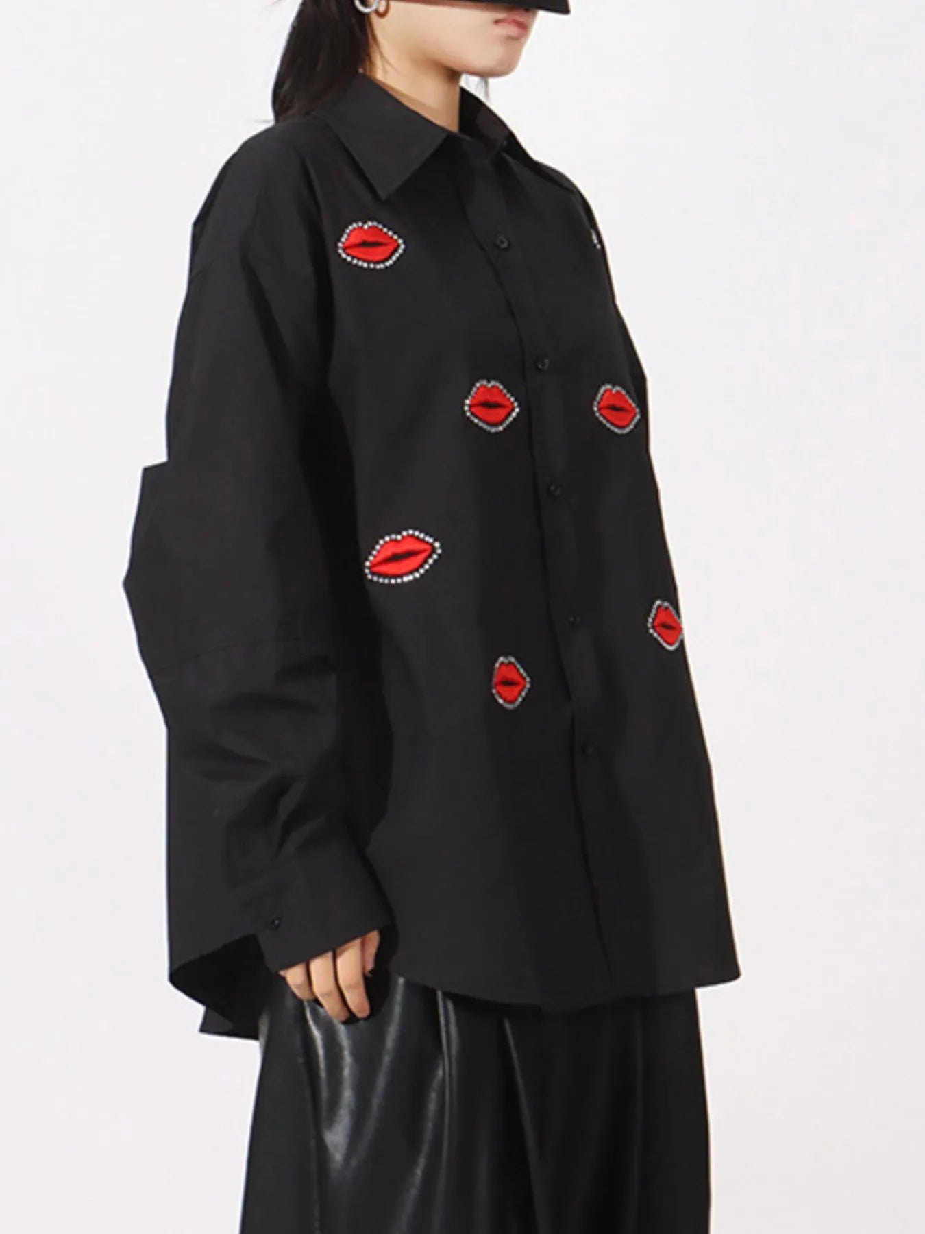 Lips Button Up Long Sleeve Shirt - Fashorio
