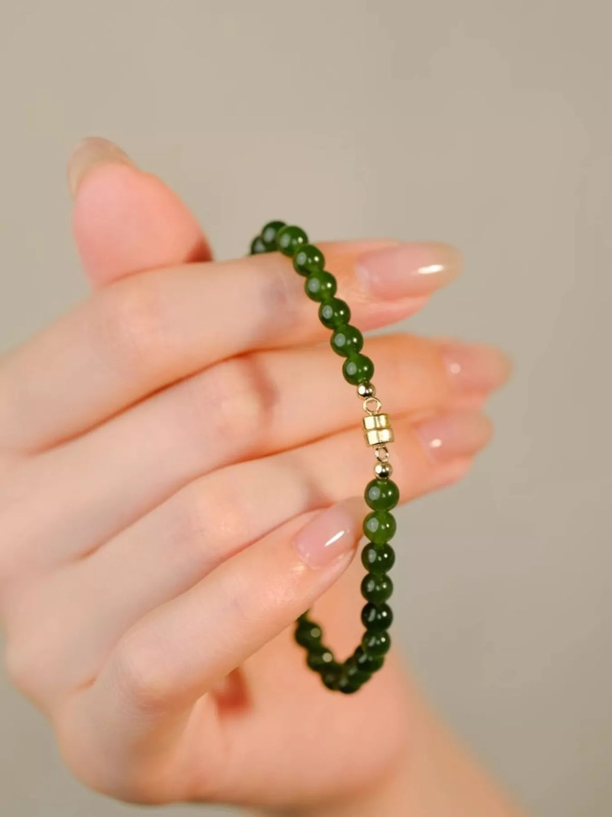 Dark green agate beaded bracelet back view