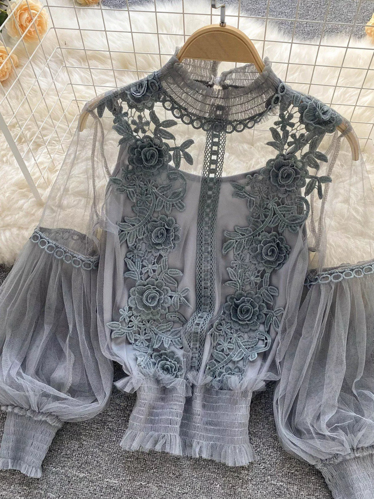 Floral Lace Blouse and Cami Two Piece Set, view 17