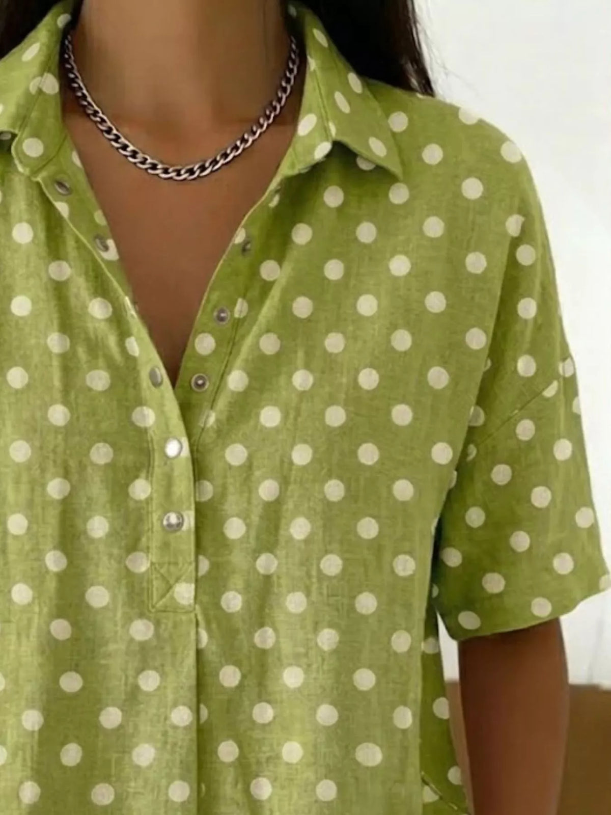 Yellow polka dot shirt full length styling view