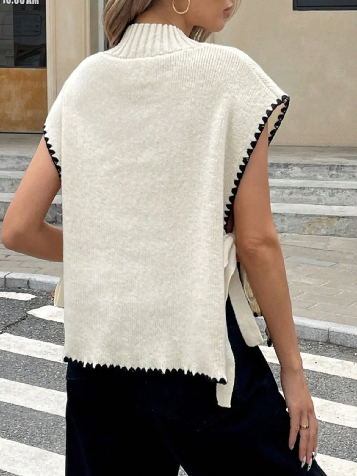 Ribbed Turtleneck Sweater Vest side view