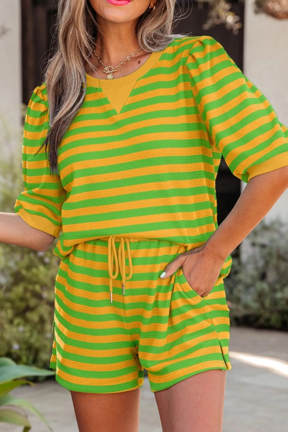 Striped top and shorts set full outfit