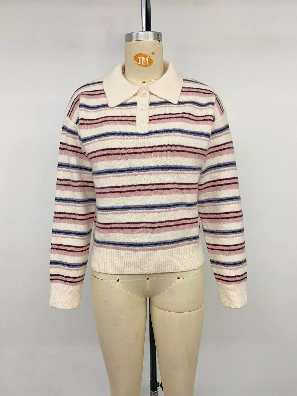 Striped Polo Collar Sweater in Pink view 10