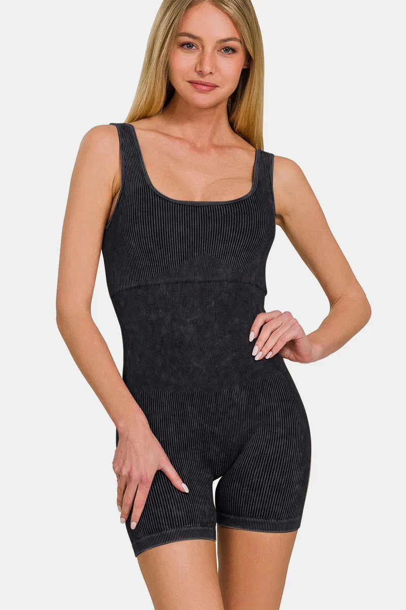 Washed Ribbed Romper with Pad side view