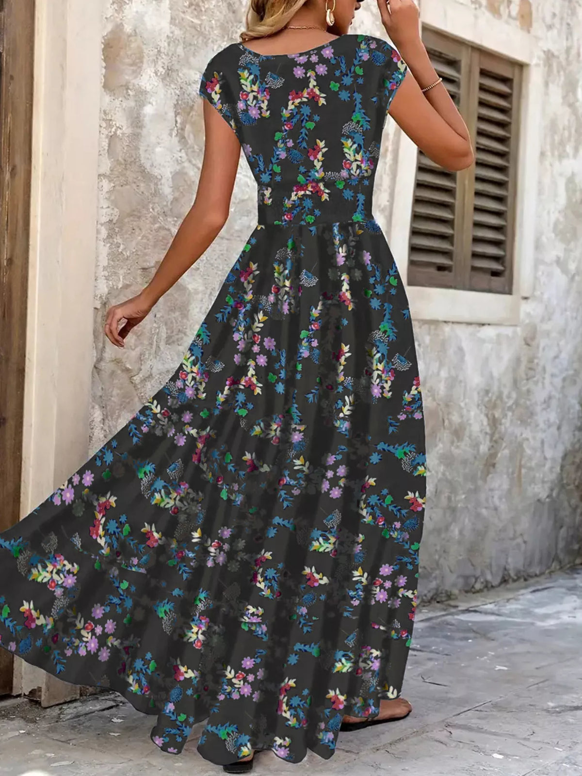 Floral plus size maxi dress back view
