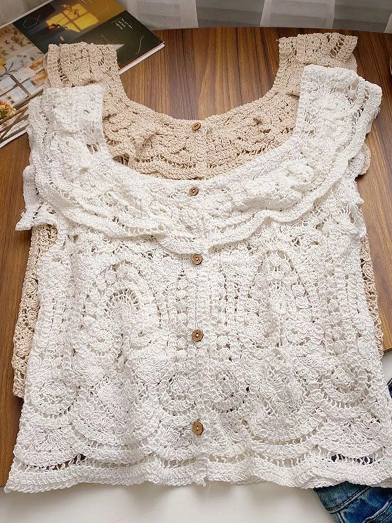 Crochet Lace Button Up Cardigan - Fashorio