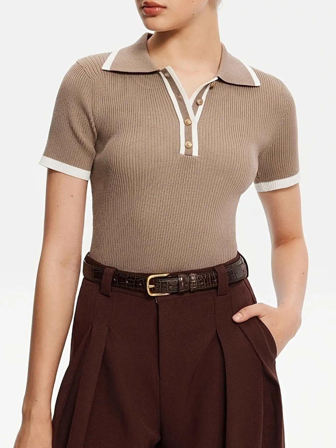 Contrast Trim Button Detail Polo - Fashorio