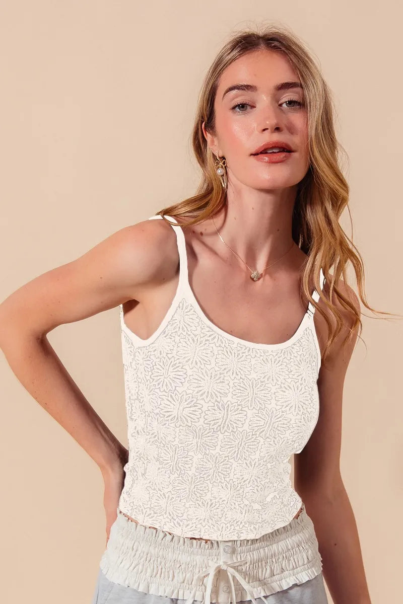 SO ME Two Tone Floral Seamless Tank Top IVORY - Fashorio
