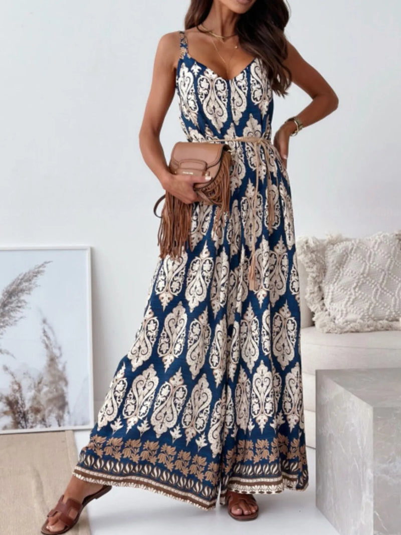 Paisley print wide leg jumpsuit front view
