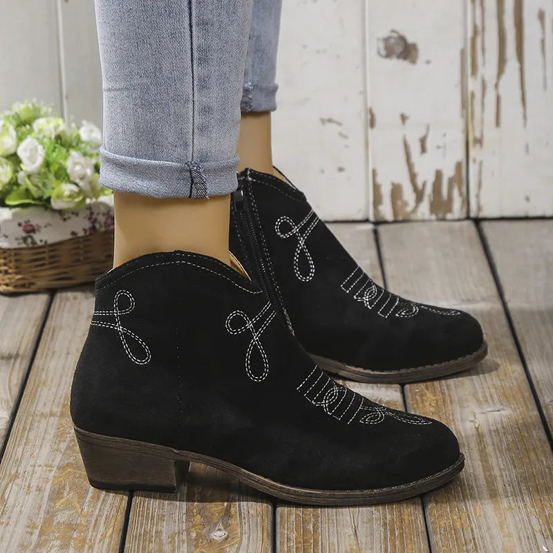 Block heel ankle boots top down view