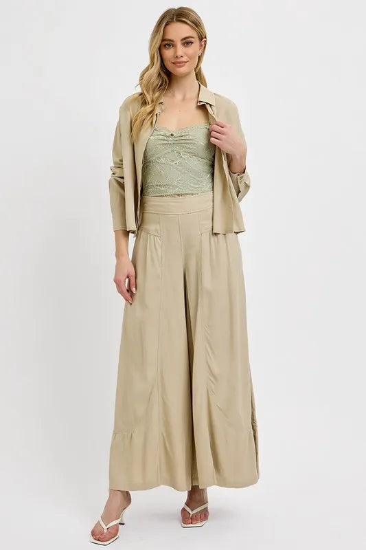 Wide leg pants full length view