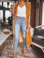 Open Front Long Sleeve Longline Cardigan Gold - Fashorio