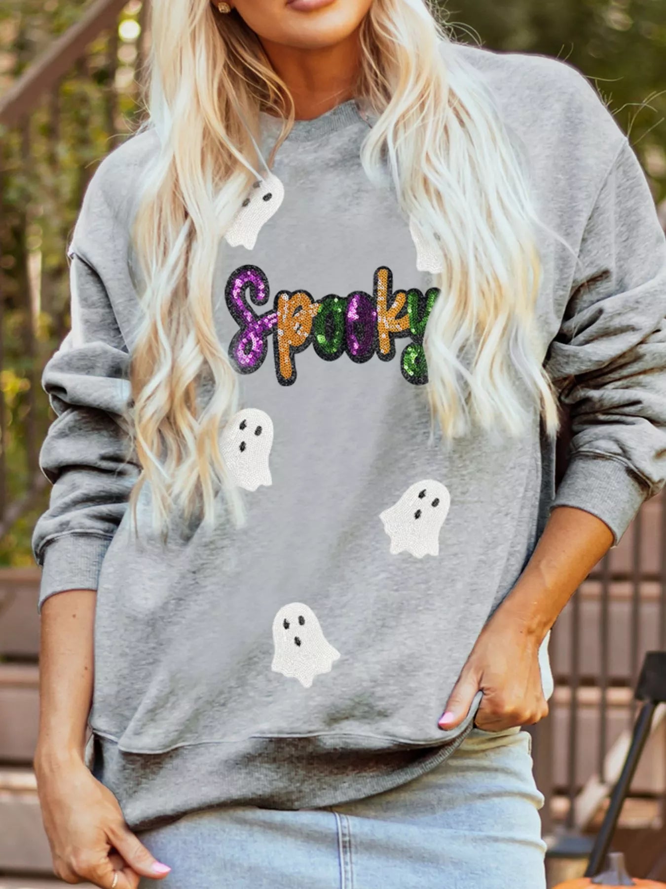 Halloween Spooky Ghost Sequin Sweatshirt - Fashorio