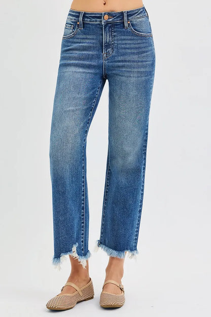 RISEN Full Size Mid Rise Crop Straight Jeans Plus Size - Fashorio