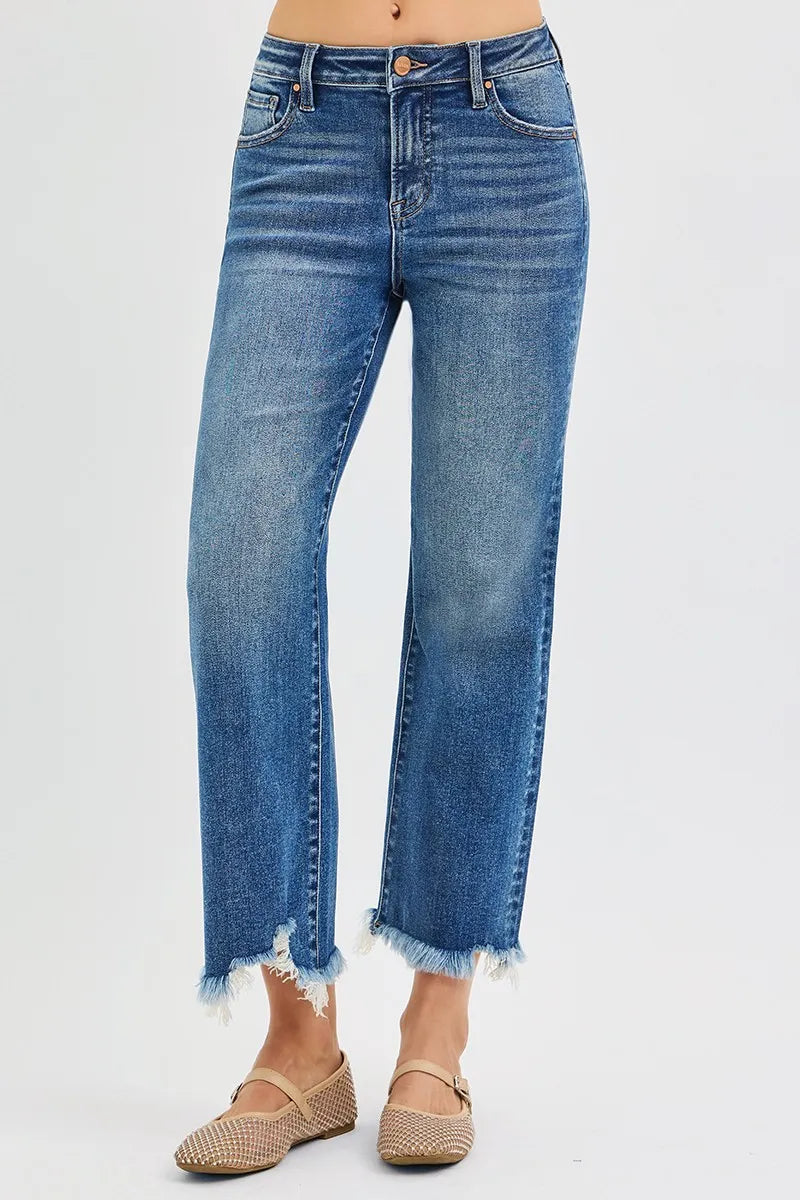 RISEN Full Size Mid Rise Crop Straight Jeans Plus Size - Fashorio