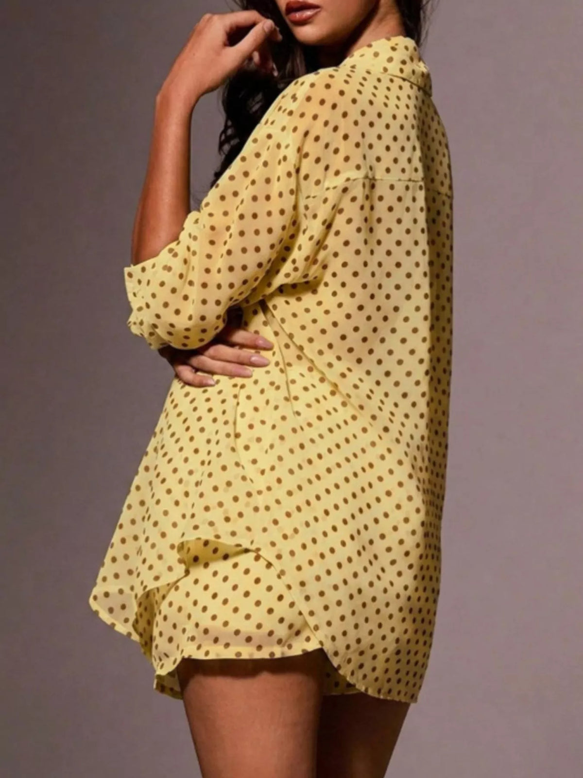 Matching polka dot shirt and shorts outfit