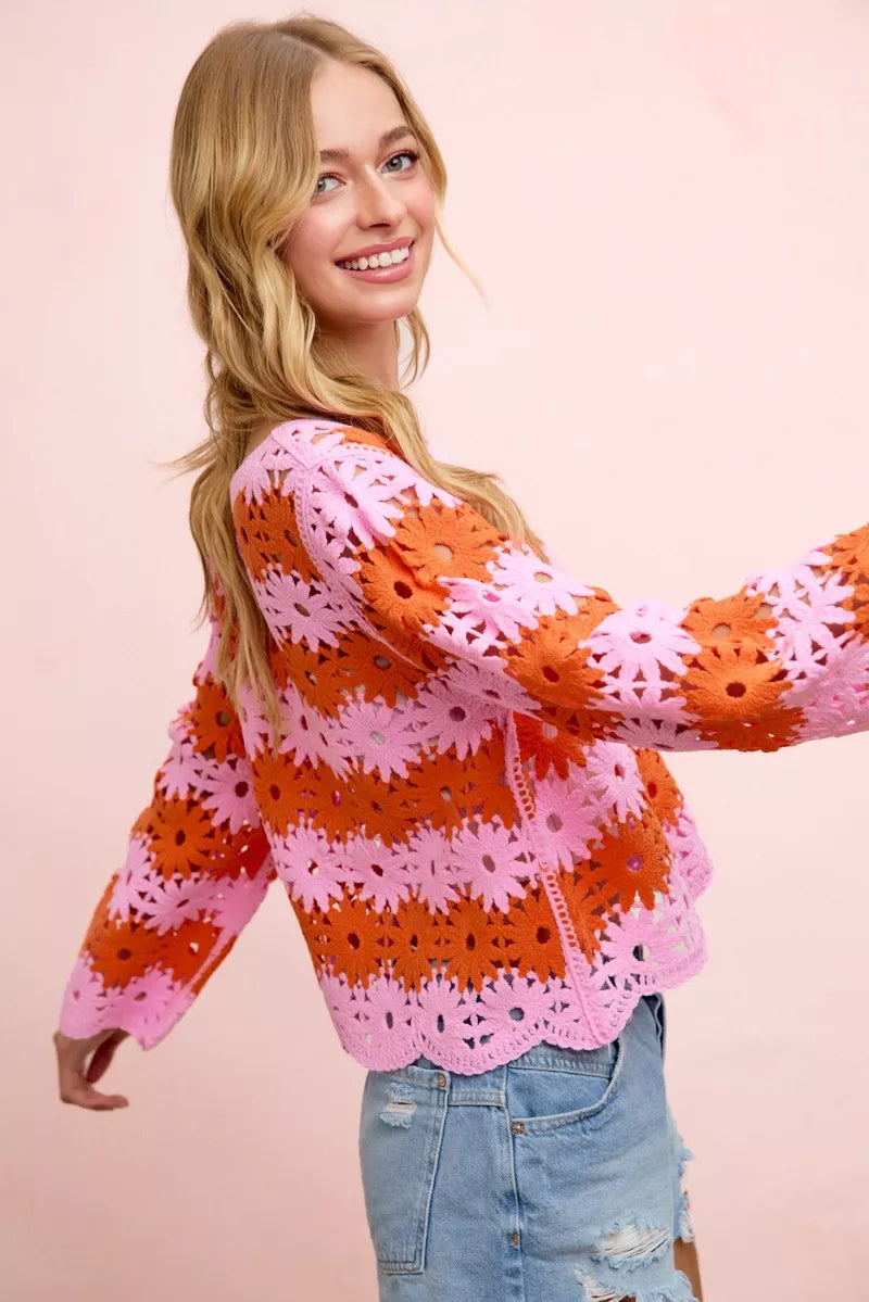 Crochet knit top floral detail