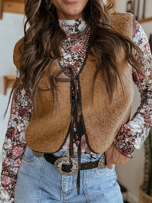 Double Tied Front Vest Coat - Fashorio
